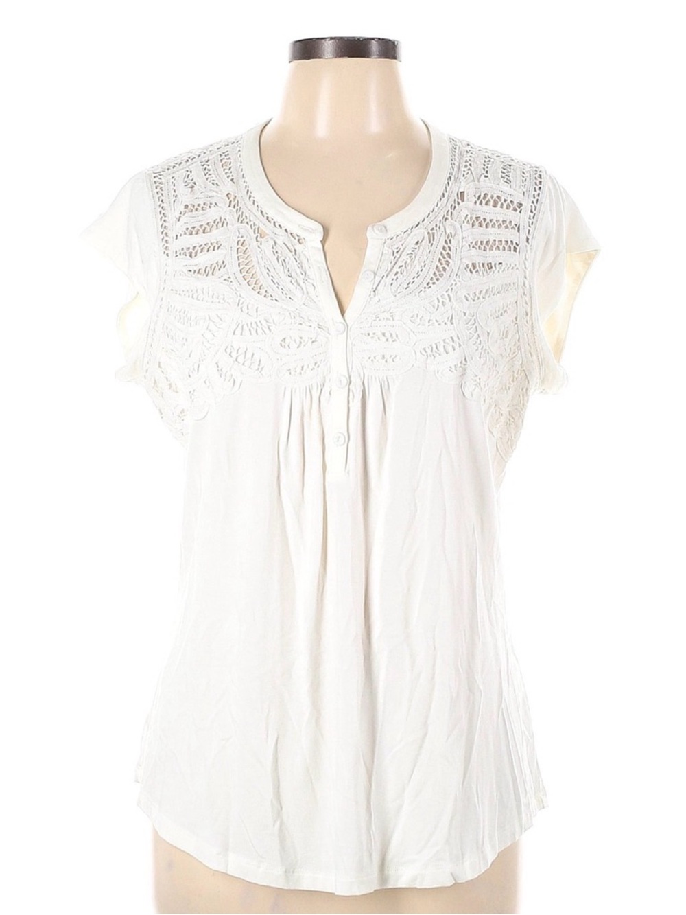Daniel Rainn White Crochet Yoke Cap Sleeve Blouse